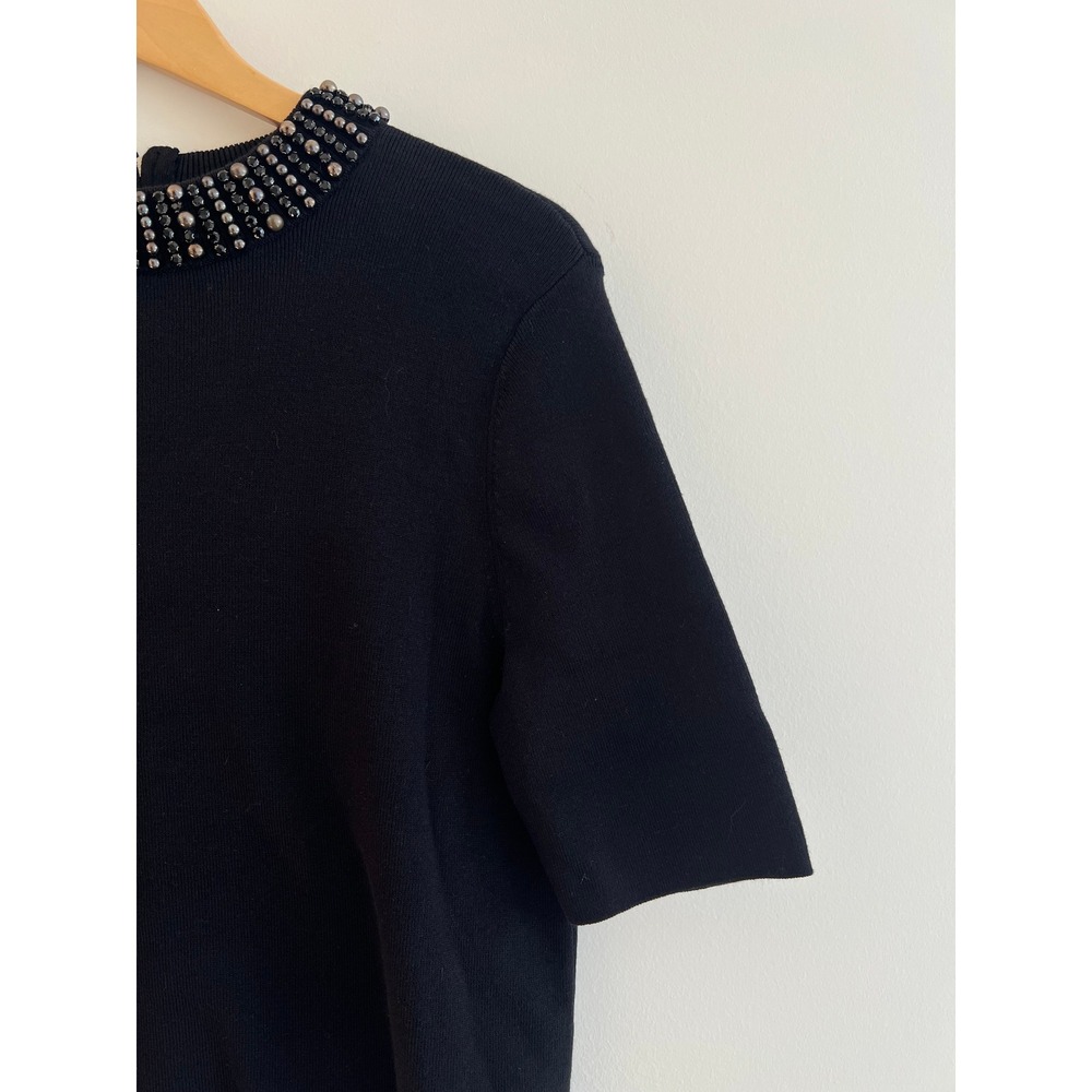 NWT Talbots Black Embellished Beaded Neck Knit Top LP Quiet Luxury Business - Picture 5 of 12